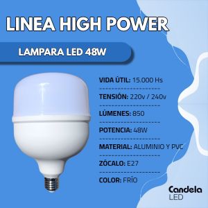 LAMPARA LED HIGH POWER 48W FRIA CANDELA - Vista 3