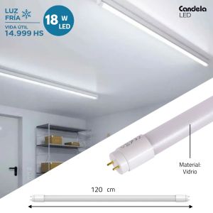 TUBO LED T8 VIDRIO 18W FRIO 120 CM CANDELA - Vista 3