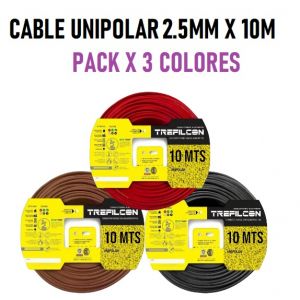 CABLE UNIPOLAR 2.5 MM TREFILCON X 10M PACK X 3 COLORES (MARRON - ROJO- NEGRO) - Vista 1