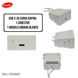 USB C 3A CARGA RAPIDA 1 CONECTOR 1 MOD URBANA BLANCO - Vista 2