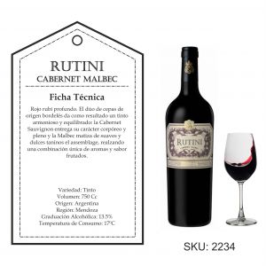 VINO RUTINI CABERNET / MALBEC 750 CC - Vista 1