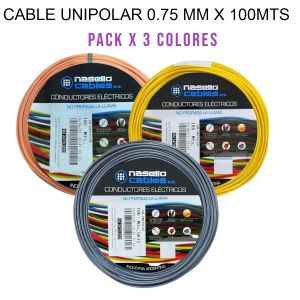 CABLE UNIPOLAR 0.75 MM X 100M PACK X 3 COLORES (GRIS - NARANJA - AMARILLO) - Vista 1