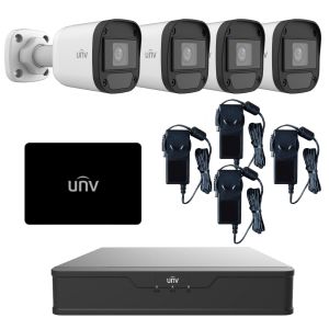 KIT SEGURIDAD UNIVIEW XVR + DISCO SD 512GB + 4 CAMARAS HD BULLET 2 MPX 1080P C/ FUENTE INCLUIDA