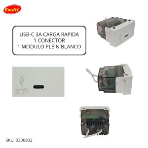 USB C 3A CARGA RAPIDA 1 CONECTOR 1 MOD PLEIN BLANCO - Vista 2