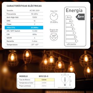 LAMPARA GLOBO GOLDEN FILAMENTO LED 5W E27 MACROLED - Vista 5