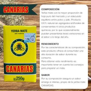 YERBA MATE CANARIAS 250 GR X 3 UNIDADES +  EDULCORANTE HILERET MATE LIQUIDO 200 ML - Vista 1