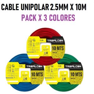 CABLE UNIPOLAR 2.5 MM TREFILCON X 10M PACK X 3 COLORES (ROJO- CELESTE - VERDE/AMARILLO) - Vista 1