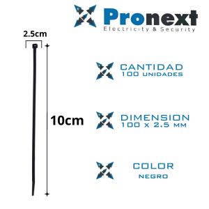 PRECINTO NEGRO DE 100X2.5MM X 100 UNIDADES PRONEXT - Vista 2