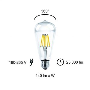 LAMPARA VINTAGE FILAMENTO PERA LED 8W E27 DIMERIZABLE MACROLED - Vista 5