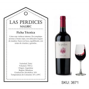 VINO LAS PERDICES MALBEC TINTO 750 CC - Vista 2