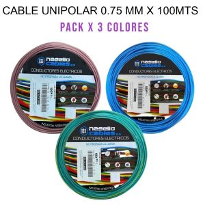 CABLE UNIPOLAR 0.75 MM X 100M PACK X 3 COLORES (MARRON - CELESTE - VERDE/AMARILLO) - Vista 1