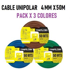 CABLE UNIPOLAR 4 MM TREFILCON X 50M PACK X 3 COLORES (MARRON - CELESTE - VERDE/AMARILLO) - Vista 1