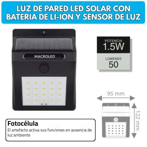 ARTEFACTO SOLAR DE PARED 1.5W IP54 MACROLED - Vista 7