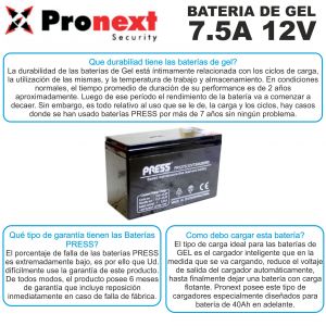 BATERIA DE GEL DE 12V 7.5 AH PRESS - Vista 2