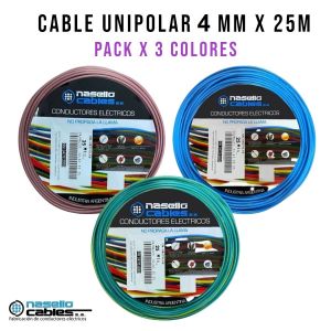 CABLE UNIPOLAR 4 MM X 25M PACK X 3 COLORES (MARRON - CELESTE - VERDE/AMARILLO) - Vista 1