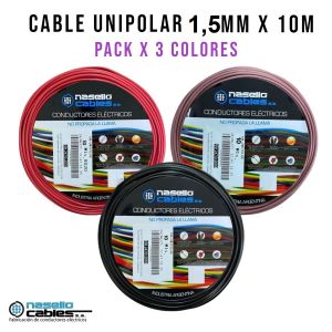 CABLE UNIPOLAR 1.5 MM X 10M PACK X 3 COLORES (MARRON - ROJO - NEGRO) - Vista 1