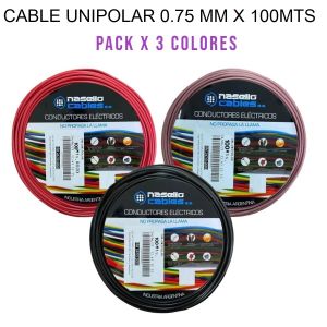 CABLE UNIPOLAR 0.75 MM X 100M PACK X 3 COLORES (MARRON - ROJO- NEGRO) - Vista 1