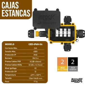 CAJA ESTANCA IP65 3 PINES CON PROTECCION UV 1 ENTRADA 3 SALIDAS INTEK - Vista 5