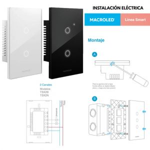 LLAVE LUZ PARED INTERRUPTOR WIFI TOUCH SMART 2 CANALES MACROLED - Vista 7