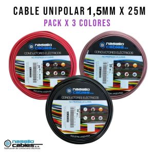 CABLE UNIPOLAR 1.5 MM X 25M PACK X 3 COLORES (MARRON - ROJO - NEGRO) - Vista 1