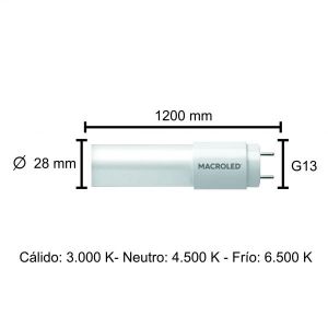 TUBO LED 18W T8 1.20 MTS VIDRIO MACROLED - Vista 6