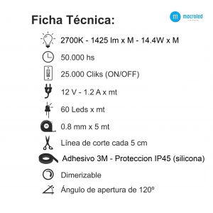 CINTA LED 72W 12V 5050 IP 45 X 5 MTS MACROLED - Vista 1