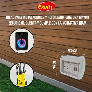 TAPA CAPSULADA EXTERIOR MEMBRANA + 1 USB DOBLE + 1 TOMA 10A EXULTT - Vista 3