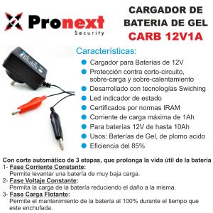 CARGADOR DE BATERIA DE GEL 12V 1 AMP C/ CORTE AUTOMATICO PRONEXT - Vista 1