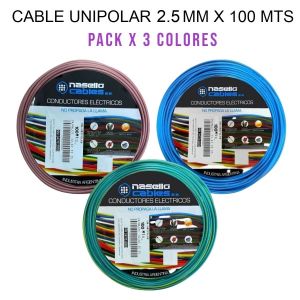 CABLE UNIPOLAR 2.5 MM X 100M PACK X 3 COLORES (MARRON - CELESTE - VERDE/AMARILLO) - Vista 1