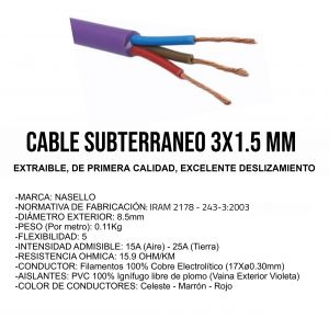 CABLE SUBTERRANEO 3X1.5 MM X METRO CONDUELEC - Vista 2