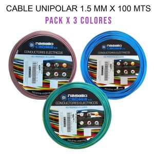 CABLE UNIPOLAR 1.5 MM X 100M PACK X 3 COLORES (MARRON - CELESTE - VERDE/AMARILLO) - Vista 1