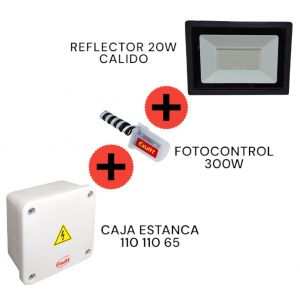 REFLECTOR LED 20W CALIDO IP65 CANDELA + FOTOCONTROL + CAJA ESTANCA  - Vista 1