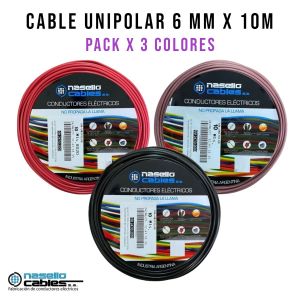 CABLE UNIPOLAR 6 MM X 10M PACK X 3 COLORES (MARRON - ROJO - NEGRO) - Vista 1