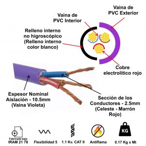 CABLE SUBTERRANEO 3X2.5 MM X METRO CONDUELEC - Vista 1