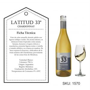 VINO LATITUD 33º CHARDONNAY 750 CC - Vista 1