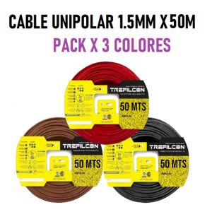 CABLE UNIPOLAR 1.5 MM TREFILCON X 50M PACK X 3 COLORES (MARRON - ROJO- NEGRO) - Vista 1