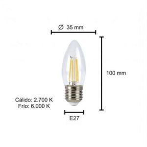 LAMPARA VELITA FILAMENTO LED 4W E27 MACROLED - Vista 4