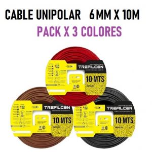 CABLE UNIPOLAR 6 MM TREFILCON X 10M PACK X 3 COLORES (MARRON - ROJO- NEGRO) - Vista 1