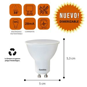 LAMPARA LED DICROICA 7W GU10 DIMERIZABLE CANDELA - Vista 5