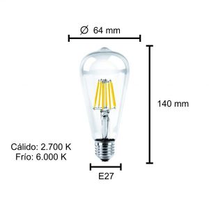 LAMPARA VINTAGE FILAMENTO PERA LED 8W E27 DIMERIZABLE MACROLED - Vista 4