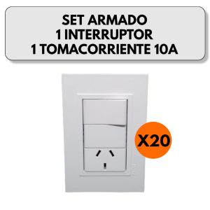 SET ARMADO 1 INTERRUPTOR 1 TOMACORRIENTE 10A (1 PUNTO Y TOMA) LINEA URBANA EXULTT X 20 UNIDADES - Vista 1