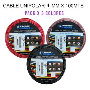 CABLE UNIPOLAR 4 MM X 100M PACK X 3 COLORES (MARRON - ROJO - NEGRO) - Vista 1