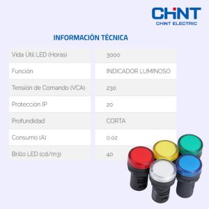 LLAVE PILOTO OJO DE BUEY 230V CORTO CHINT - Vista 5