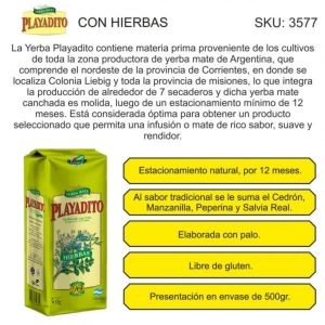 YERBA PLAYADITO C/HIERBAS 500 GR X 10 UNIDADES - Vista 2