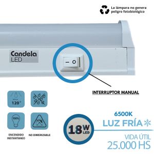 LISTON LED 18W 120 CM T5 FRIO PVC 220V IP20 CANDELA - Vista 3