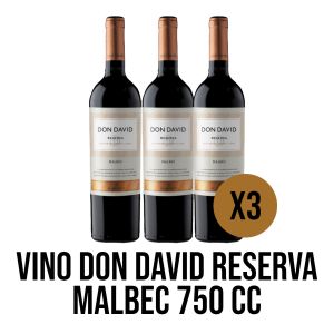 VINO DON DAVID RESERVA MALBEC 750 CC X 3 UNIDADES - Vista 1