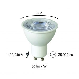 LAMPARA DICROICA LED 7W GU10 DE PVC DIMERIZABLE MACROLED - Vista 8