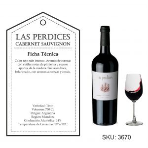 VINO LAS PERDICES CABERNET SAUVIGNON TINTO 750 CC - Vista 1