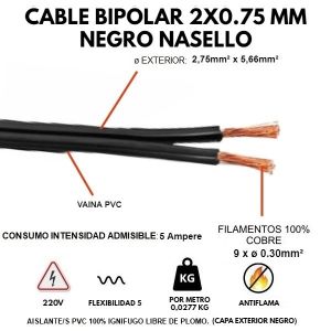 CABLE BIPOLAR 2X0.75 MM NEGRO X METRO CONDUELEC - Vista 1