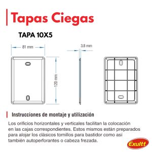 TAPA CIEGA BLANCA 10X5 EXULTT - Vista 2